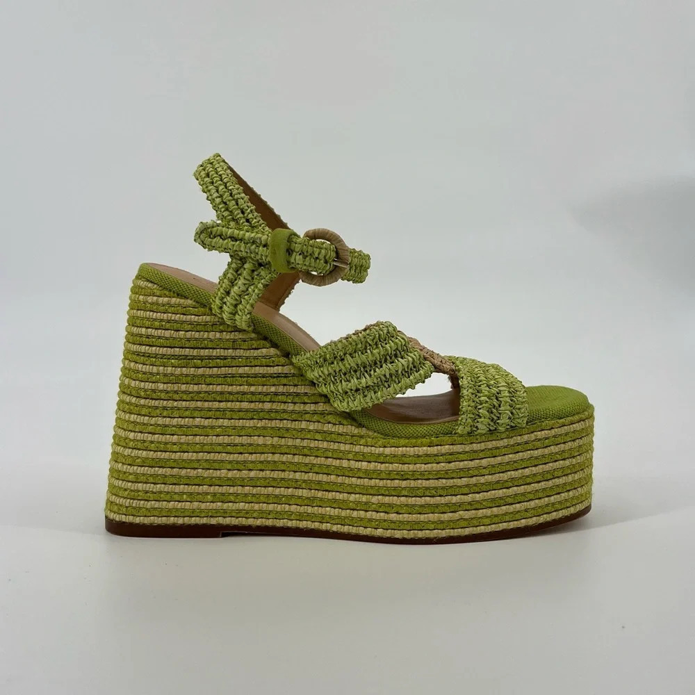 Castaner Fiodora Green Tropical Strappy Colorful Woven Wedges Heels 38